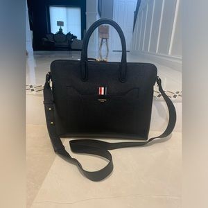 THOM BROWNE Black Pebble Grain Briefcase